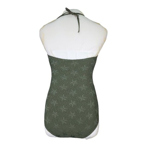 Vince Camuto Crochet Bandeau Halter One-Piece Swimsuit Size 10 SAFARI GREEN - Picture 2 of 12